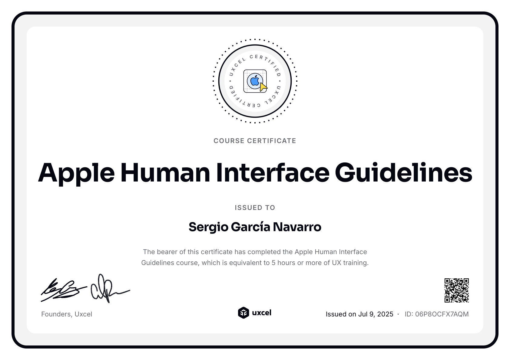 Sergio García Navarro's certificate